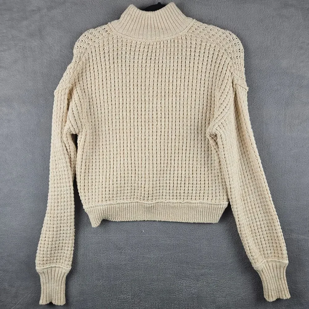 Free People Chunky Knit Cropped Cardigan Toggle Sweater Boho Cottagecore XS - Picture 2 of 7